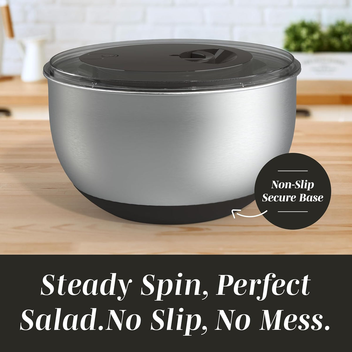 Stainless Steel Salad Spinner - 5 Qt. Lettuce Washer And Vegetable Spinner Dryer for Easy Salad Prep - Non Slip Base with Pull Handle - Auto Stop Brake System, Stain and Odor Resistant