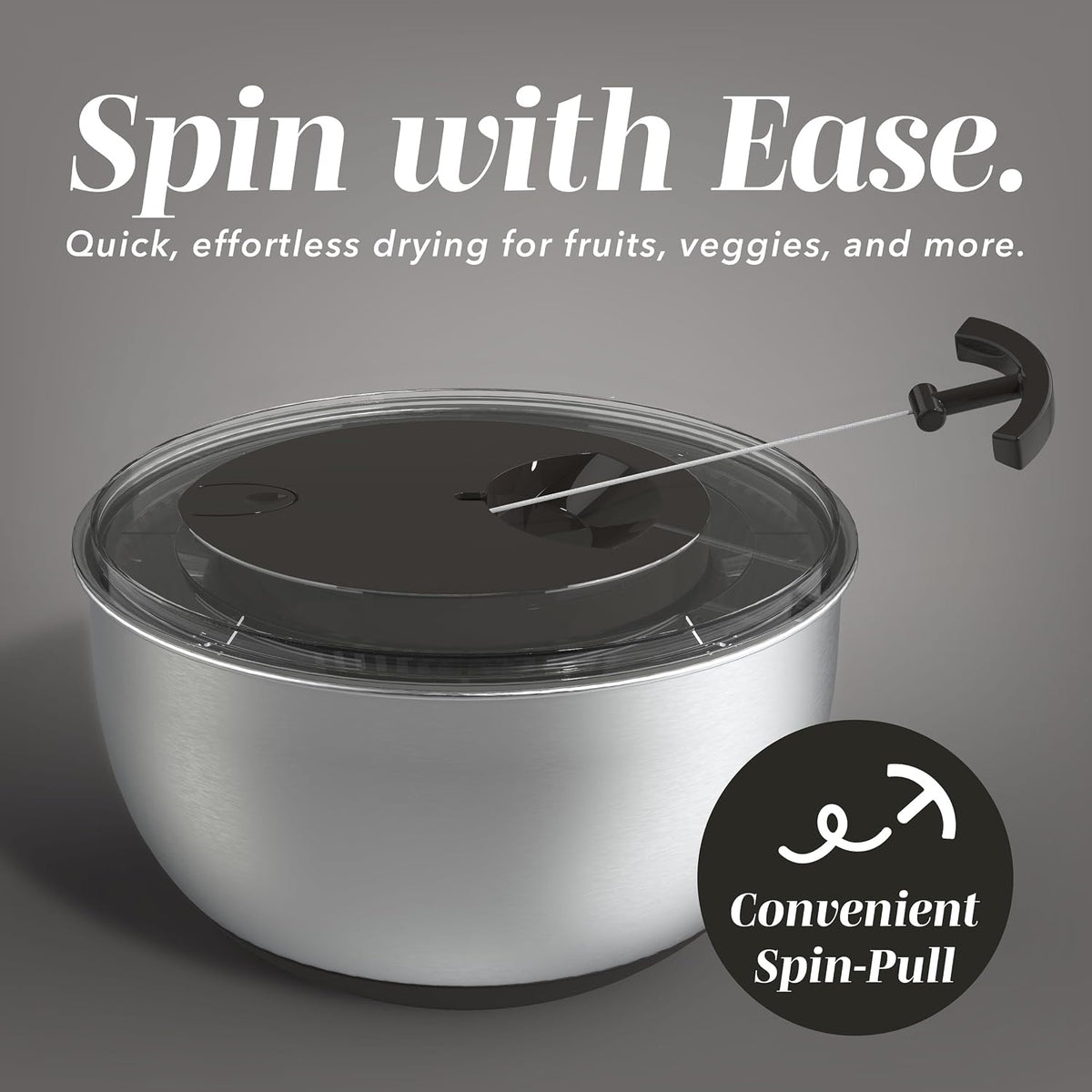 Stainless Steel Salad Spinner - 5 Qt. Lettuce Washer And Vegetable Spinner Dryer for Easy Salad Prep - Non Slip Base with Pull Handle - Auto Stop Brake System, Stain and Odor Resistant