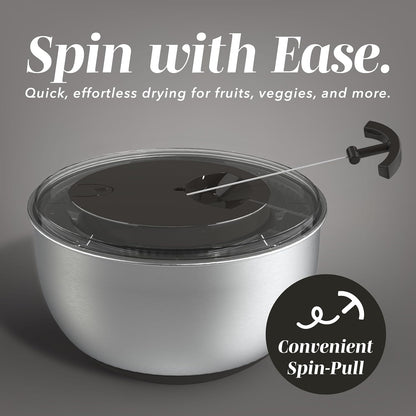 Stainless Steel Salad Spinner - 5 Qt. Lettuce Washer And Vegetable Spinner Dryer for Easy Salad Prep - Non Slip Base with Pull Handle - Auto Stop Brake System, Stain and Odor Resistant