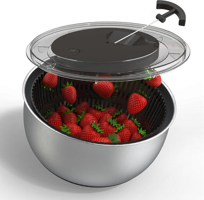 Stainless Steel Salad Spinner - 5 Qt. Lettuce Washer And Vegetable Spinner Dryer for Easy Salad Prep - Non Slip Base with Pull Handle - Auto Stop Brake System, Stain and Odor Resistant