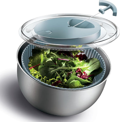 Stainless Steel Salad Spinner - 5 Qt. Lettuce Washer And Vegetable Spinner Dryer for Easy Salad Prep - Non Slip Base with Pull Handle - Auto Stop Brake System, Stain and Odor Resistant