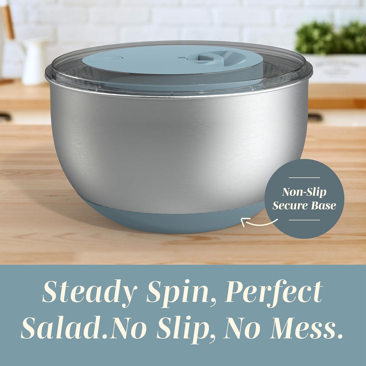 Stainless Steel Salad Spinner - 5 Qt. Lettuce Washer And Vegetable Spinner Dryer for Easy Salad Prep - Non Slip Base with Pull Handle - Auto Stop Brake System, Stain and Odor Resistant