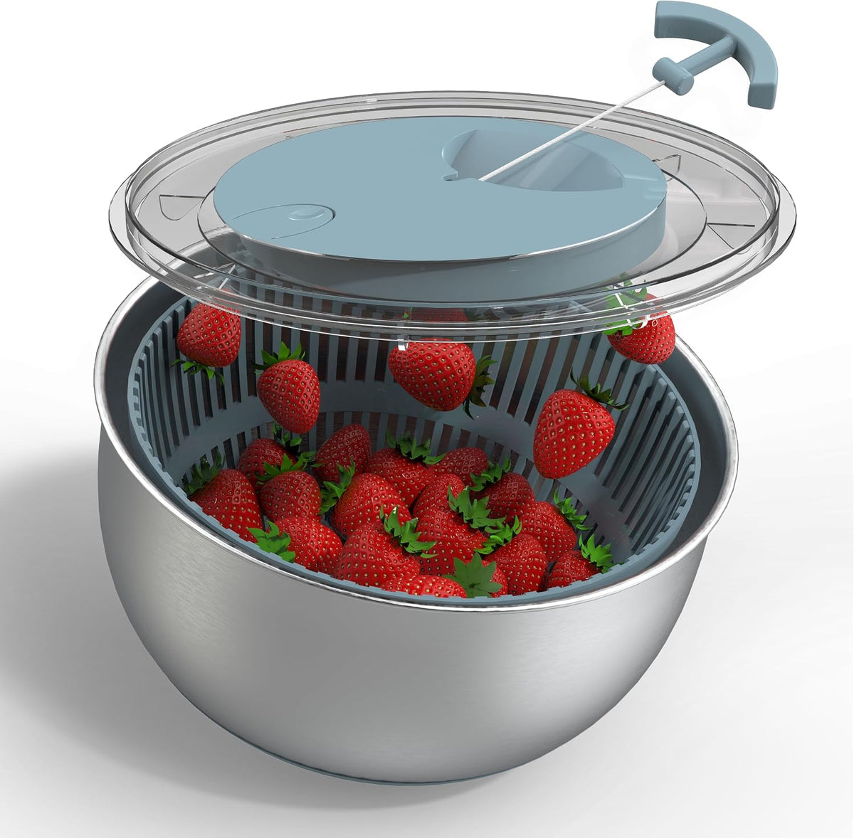 Stainless Steel Salad Spinner - 5 Qt. Lettuce Washer And Vegetable Spinner Dryer for Easy Salad Prep - Non Slip Base with Pull Handle - Auto Stop Brake System, Stain and Odor Resistant