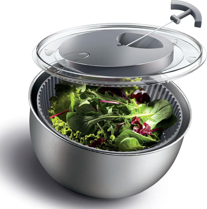 Stainless Steel Salad Spinner - 5 Qt. Lettuce Washer And Vegetable Spinner Dryer for Easy Salad Prep - Non Slip Base with Pull Handle - Auto Stop Brake System, Stain and Odor Resistant