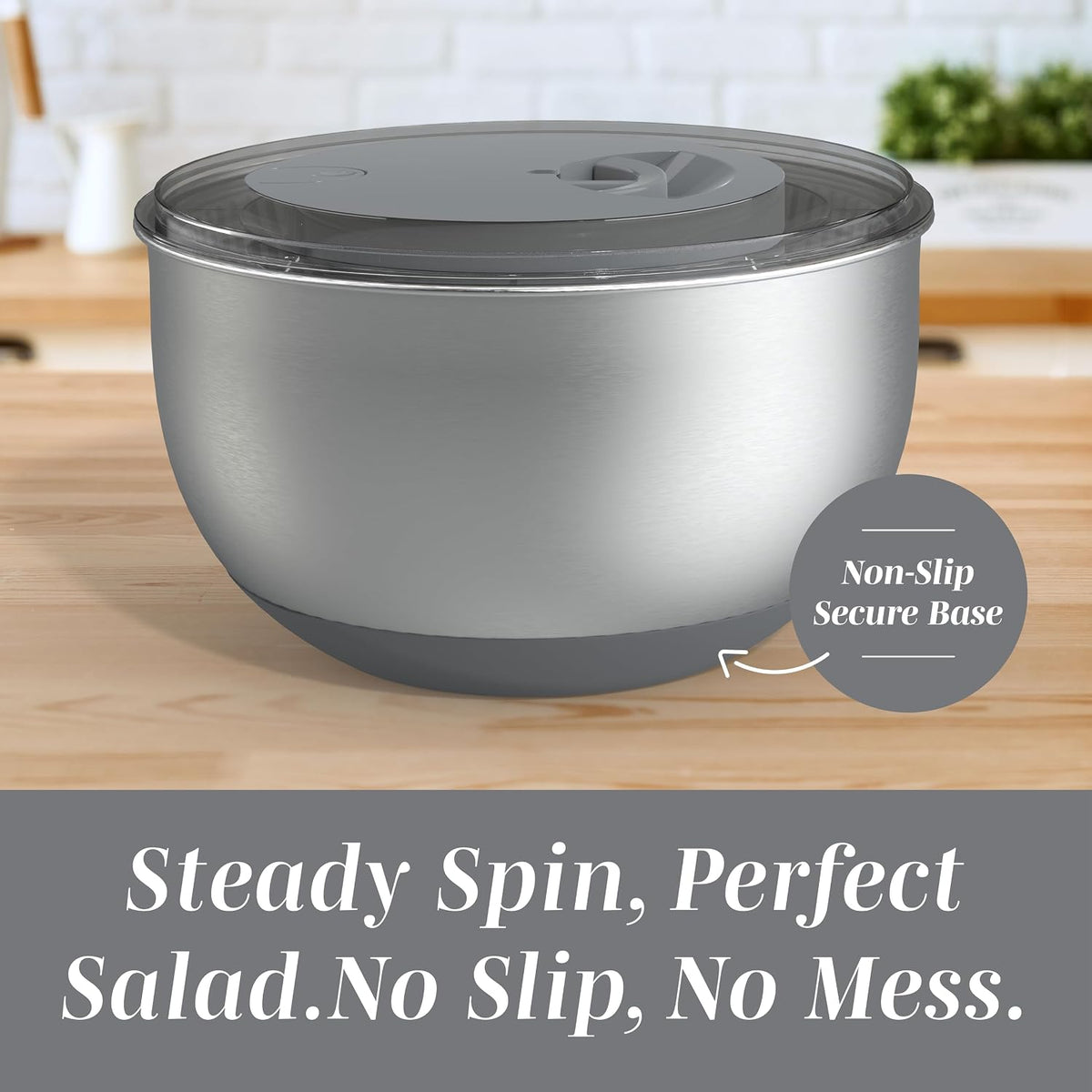 Stainless Steel Salad Spinner - 5 Qt. Lettuce Washer And Vegetable Spinner Dryer for Easy Salad Prep - Non Slip Base with Pull Handle - Auto Stop Brake System, Stain and Odor Resistant