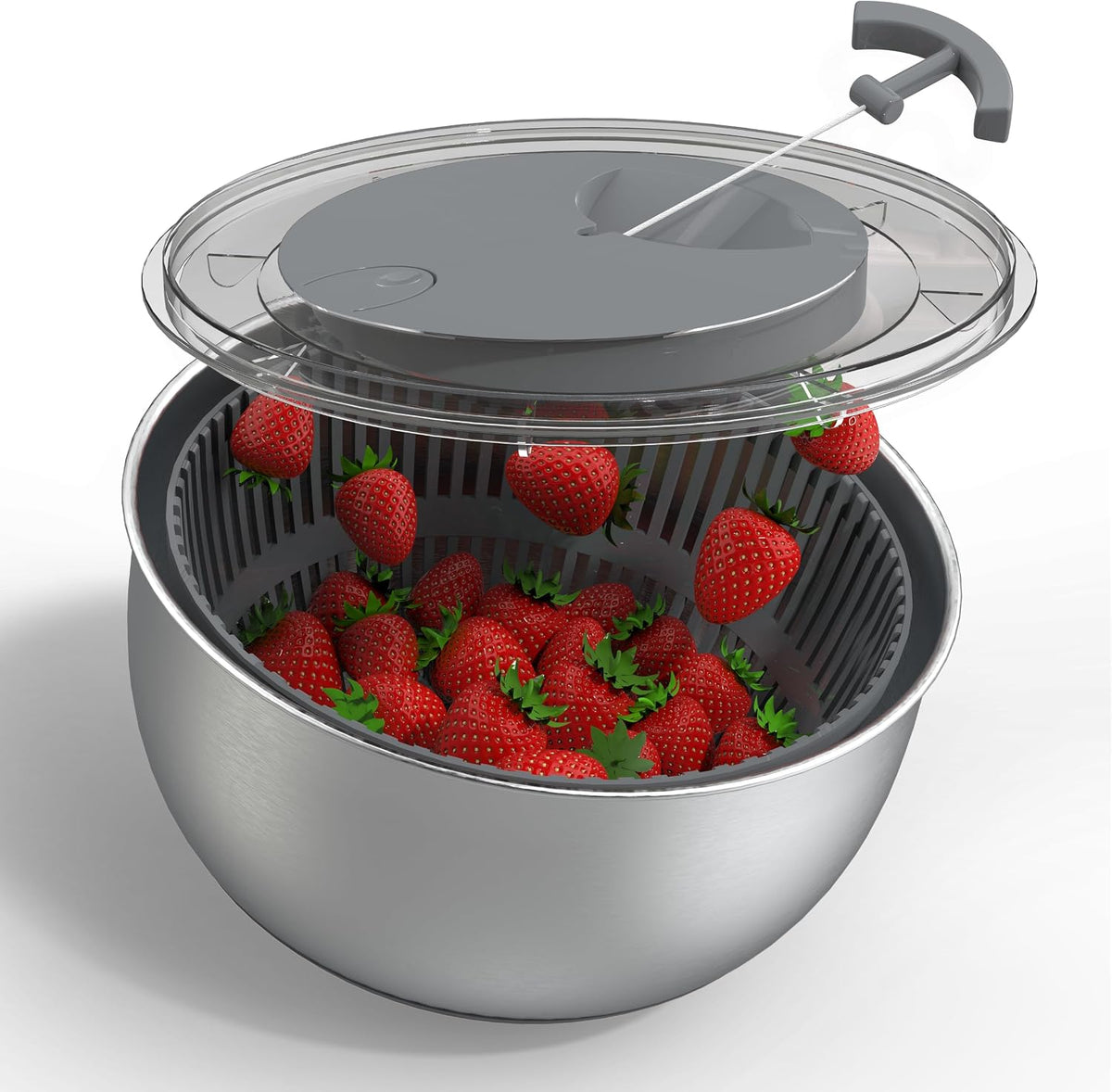 Stainless Steel Salad Spinner - 5 Qt. Lettuce Washer And Vegetable Spinner Dryer for Easy Salad Prep - Non Slip Base with Pull Handle - Auto Stop Brake System, Stain and Odor Resistant