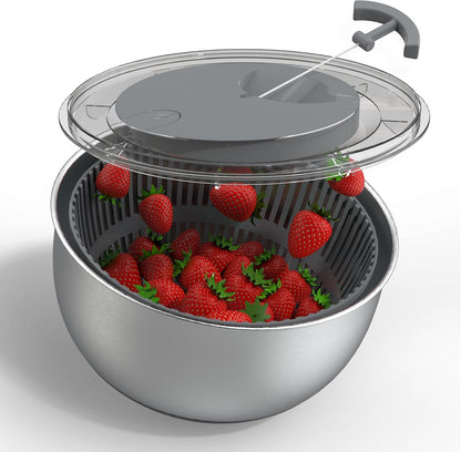Stainless Steel Salad Spinner - 5 Qt. Lettuce Washer And Vegetable Spinner Dryer for Easy Salad Prep - Non Slip Base with Pull Handle - Auto Stop Brake System, Stain and Odor Resistant