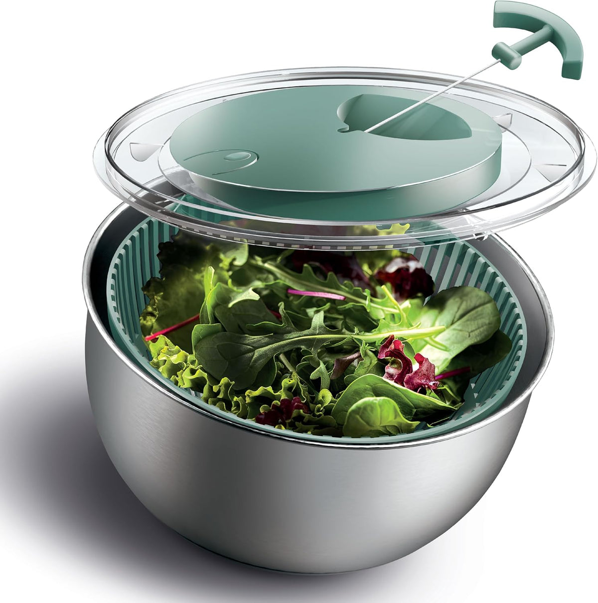 Stainless Steel Salad Spinner - 5 Qt. Lettuce Washer And Vegetable Spinner Dryer for Easy Salad Prep - Non Slip Base with Pull Handle - Auto Stop Brake System, Stain and Odor Resistant