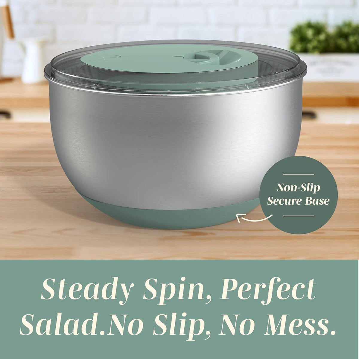 Stainless Steel Salad Spinner - 5 Qt. Lettuce Washer And Vegetable Spinner Dryer for Easy Salad Prep - Non Slip Base with Pull Handle - Auto Stop Brake System, Stain and Odor Resistant