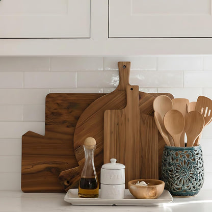 Farmhouse Kitchen Utensil Holder for Countertop, Ceramic Large Cooking Utensil Crock with Cork Mat, Decorative Rustic Utensil Holder for Kitchen Counter, Hollow Carving Flower, Blue