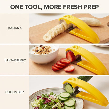 Yellow Food Manual Slicer, Stainless Steel Food Slicer, Banana Strawberry Cucumber Carrot Egg Vegetable Fruit Multifunctional, Handheld Portable Peeling, Grating and Slicing Tools