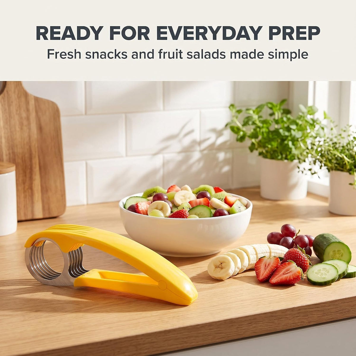 Yellow Food Manual Slicer, Stainless Steel Food Slicer, Banana Strawberry Cucumber Carrot Egg Vegetable Fruit Multifunctional, Handheld Portable Peeling, Grating and Slicing Tools