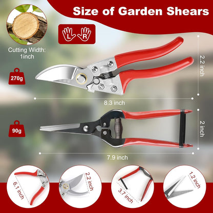 2 Piece Garden Shears Set: Heavy Duty Pruning Shears with Japanese SK5 Steel Blade & Long Straight Garden Snip,Complete Pruning Shears for Gardening, Tree Trimming, Flower & Herb Cutting