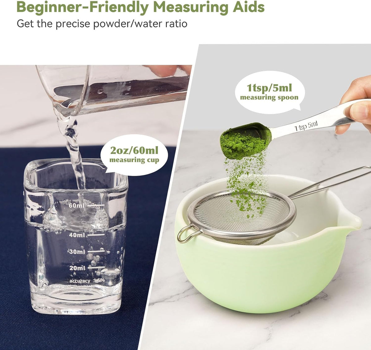 10-Pcs Matcha Whisk Set, Matcha Kit with Measuring Spoon/Cup, Green