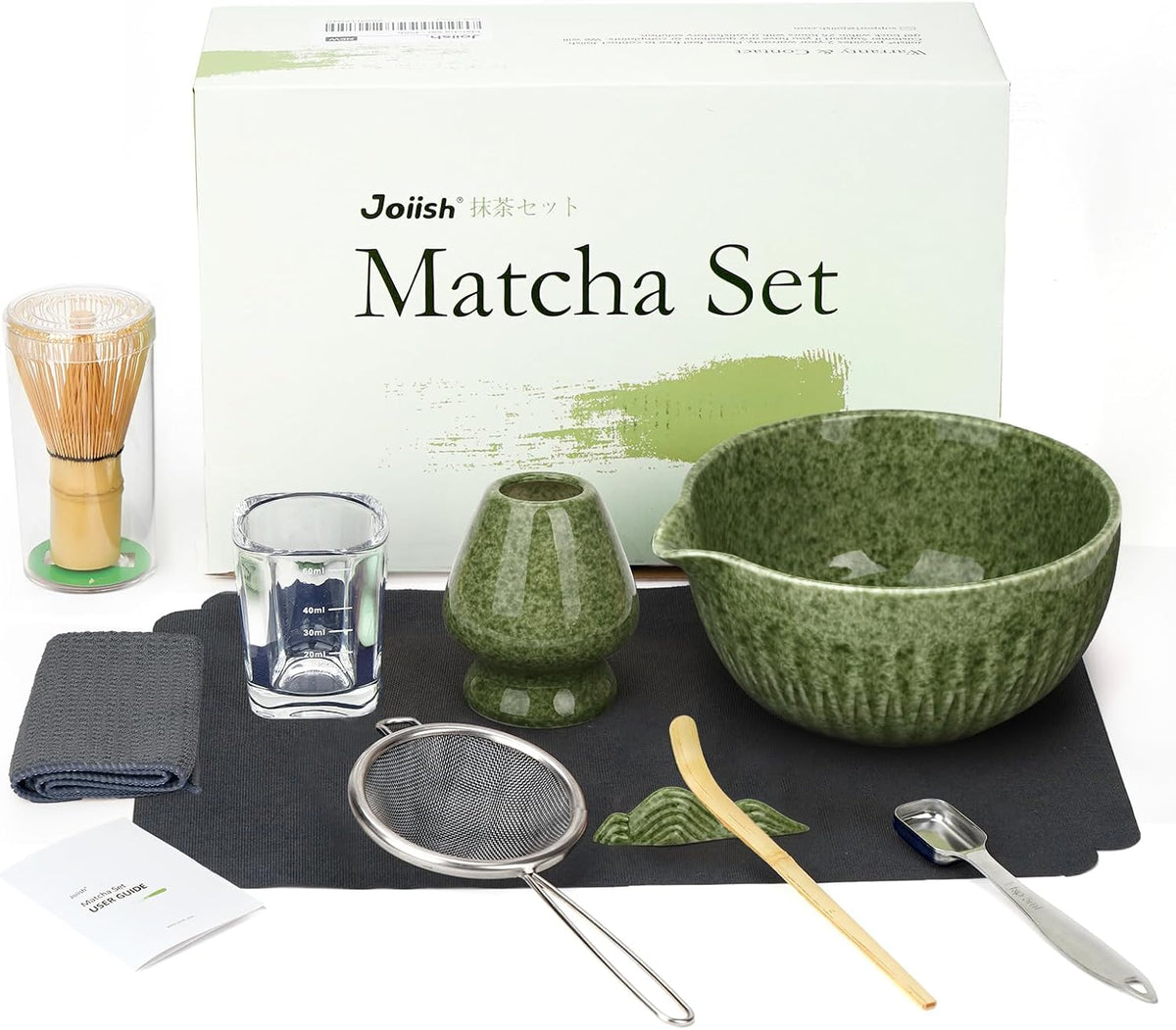10-Pcs Matcha Whisk Set, Matcha Kit with Measuring Spoon/Cup, Green