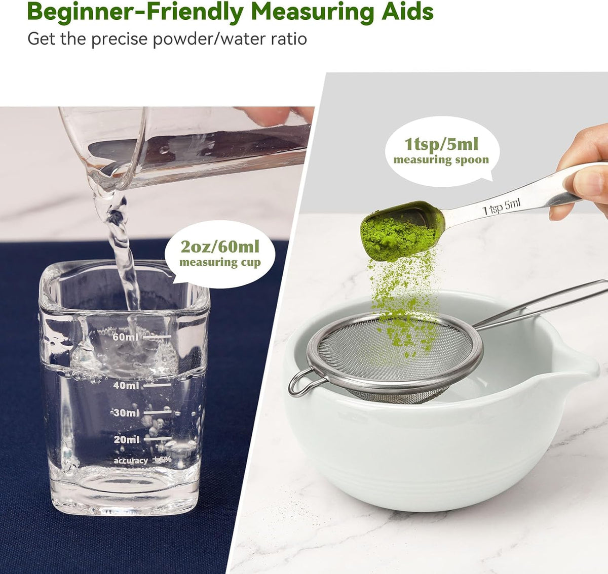 10-Pcs Matcha Whisk Set, Matcha Kit with Measuring Spoon/Cup, Green