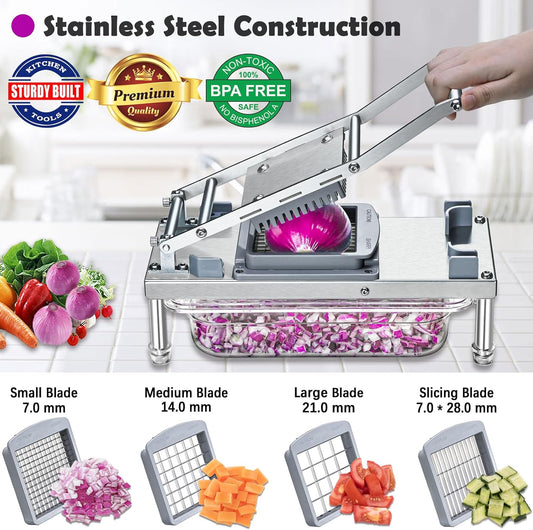 Vegetable Chopper Veggie Cutter Onion Food Potato Tomato Dicer With Blade | Stainless Steel Construction, Fruit Potato Salad Dicer, Dishwasher Safety, Easy Cleaning, Safety Hand Guards