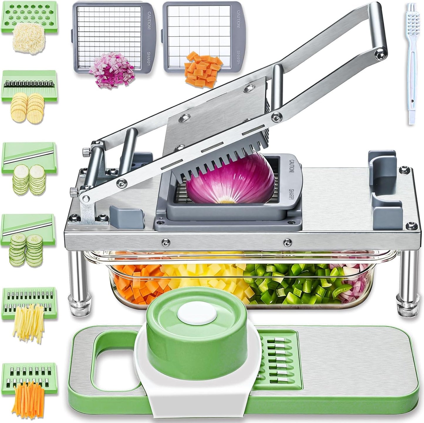 Vegetable Chopper Veggie Cutter Onion Food Potato Tomato Dicer With Blade | Stainless Steel Construction, Fruit Potato Salad Dicer, Dishwasher Safety, Easy Cleaning, Safety Hand Guards