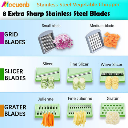 Vegetable Chopper Veggie Cutter Onion Food Potato Tomato Dicer With Blade | Stainless Steel Construction, Fruit Potato Salad Dicer, Dishwasher Safety, Easy Cleaning, Safety Hand Guards