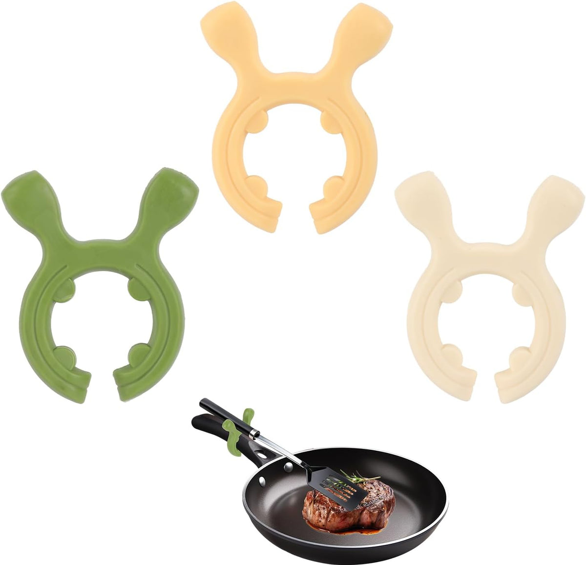 3pcs Multifunction Silicone Pot Handle Spatula Rack, Non-Slip Spoon Holder Heat Resistant Anti Scalding Pot Clip for Cooking & Kitchen Gadgets Accessories (3 Colors)
