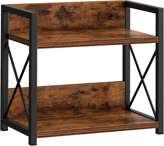 Countertop Shelf Organizer, 2 Tier Kitchen Spice Rack for Countertop, Wood Coffee Counter Shelf Organizer for Home (Brown, S)
