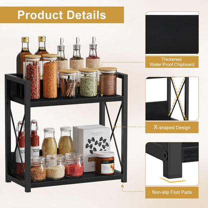Countertop Shelf Organizer, 2 Tier Kitchen Spice Rack for Countertop, Wood Coffee Counter Shelf Organizer for Home (Brown, S)