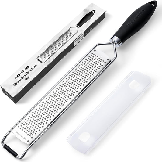 Upgraded Citrus Lemon Zester Grater, Easy Clean Dishwasher Safe, for Ginger Garlic Parmesan Cheese, 304 Stainless Steel Blade, Protect Cover, Baking Supplies, Black