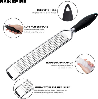 Upgraded Citrus Lemon Zester Grater, Easy Clean Dishwasher Safe, for Ginger Garlic Parmesan Cheese, 304 Stainless Steel Blade, Protect Cover, Baking Supplies, Black