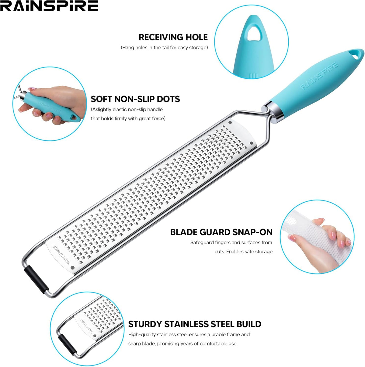 Upgraded Citrus Lemon Zester Grater, Easy Clean Dishwasher Safe, for Ginger Garlic Parmesan Cheese, 304 Stainless Steel Blade, Protect Cover, Baking Supplies, Black