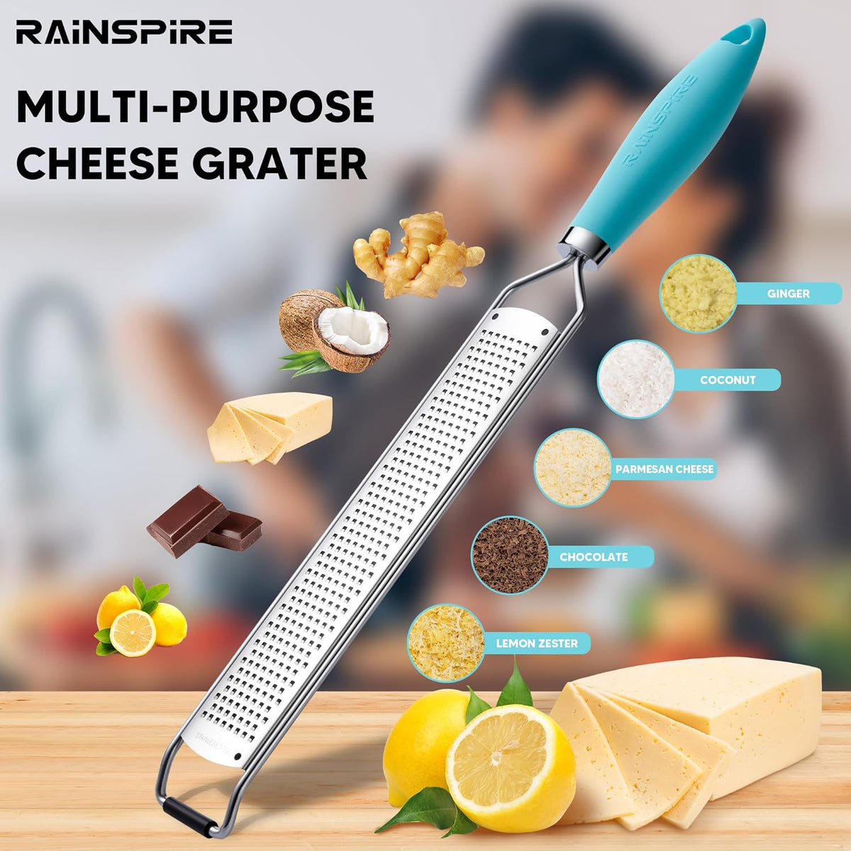 Upgraded Citrus Lemon Zester Grater, Easy Clean Dishwasher Safe, for Ginger Garlic Parmesan Cheese, 304 Stainless Steel Blade, Protect Cover, Baking Supplies, Black