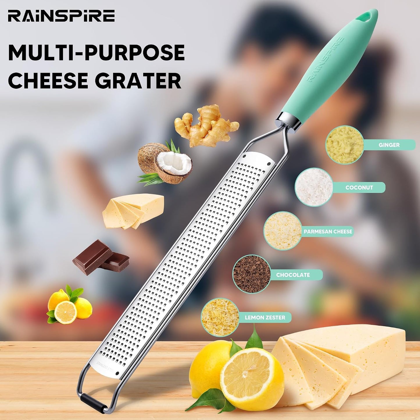 Upgraded Citrus Lemon Zester Grater, Easy Clean Dishwasher Safe, for Ginger Garlic Parmesan Cheese, 304 Stainless Steel Blade, Protect Cover, Baking Supplies, Black
