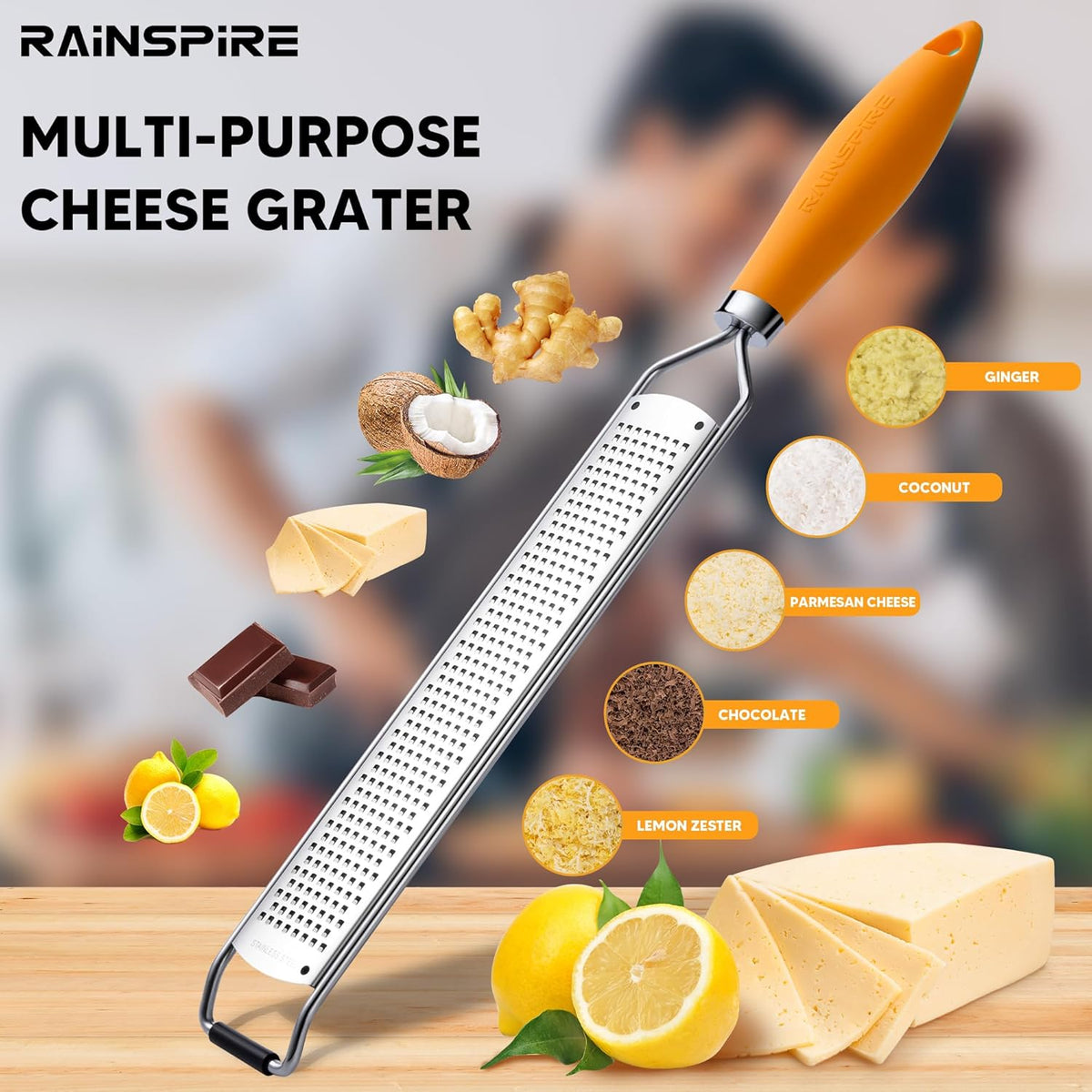 Upgraded Citrus Lemon Zester Grater, Easy Clean Dishwasher Safe, for Ginger Garlic Parmesan Cheese, 304 Stainless Steel Blade, Protect Cover, Baking Supplies, Black