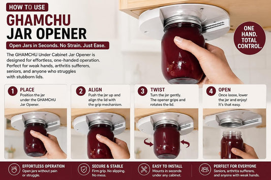 1 Pack Easy Grip Jar Opener for Seniors - Under Cabinet Jar Openers for Weak Hands, Arthritis jar opener, One Handed Gadgets & Bottle Opener - Kitchen Gadgets for Home Assistance