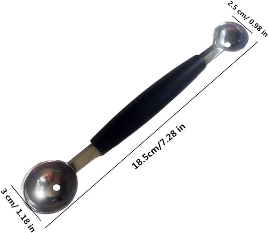 Double-Sided Fruit Melon Baller Spoon, 2 in 1 Stainless Steel Ice cream Ball Spoon Scoops Cutter for Watermelon (2 Pack)