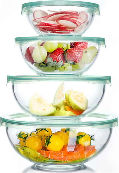 Glass Mixing Bowls with Lids Set(4.5QT, 2.7QT, 1.1QT)-Large Glass Mixing Bowls, Clear Salad Bowl for Baking, Cooking, Serving, Food Prep, 3PC Nesting Bowls for Kitchen Storage & Dishwasher Safe
