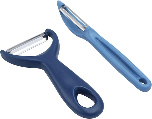 Social Chef 2-Piece Vegetable Peeler Set- Set of 2 Stainless Steel Blade Vegetable Peelers Set - Y Peeler and Swivel Peeler for Peeling Potatoes, Vegetables and Fruits (Navy)