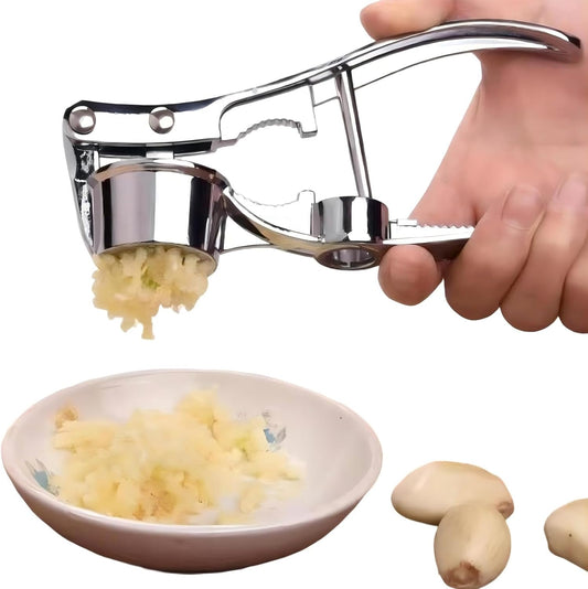 5-in-1 Stainless Steel Garlic Press Kitchen Gadget Crusher | Multi-Function Kitchen Gadget, Works as Garlic Mincer, Crusher, Bottle Opener and Pit Remover for Home Cooking & Food Prep