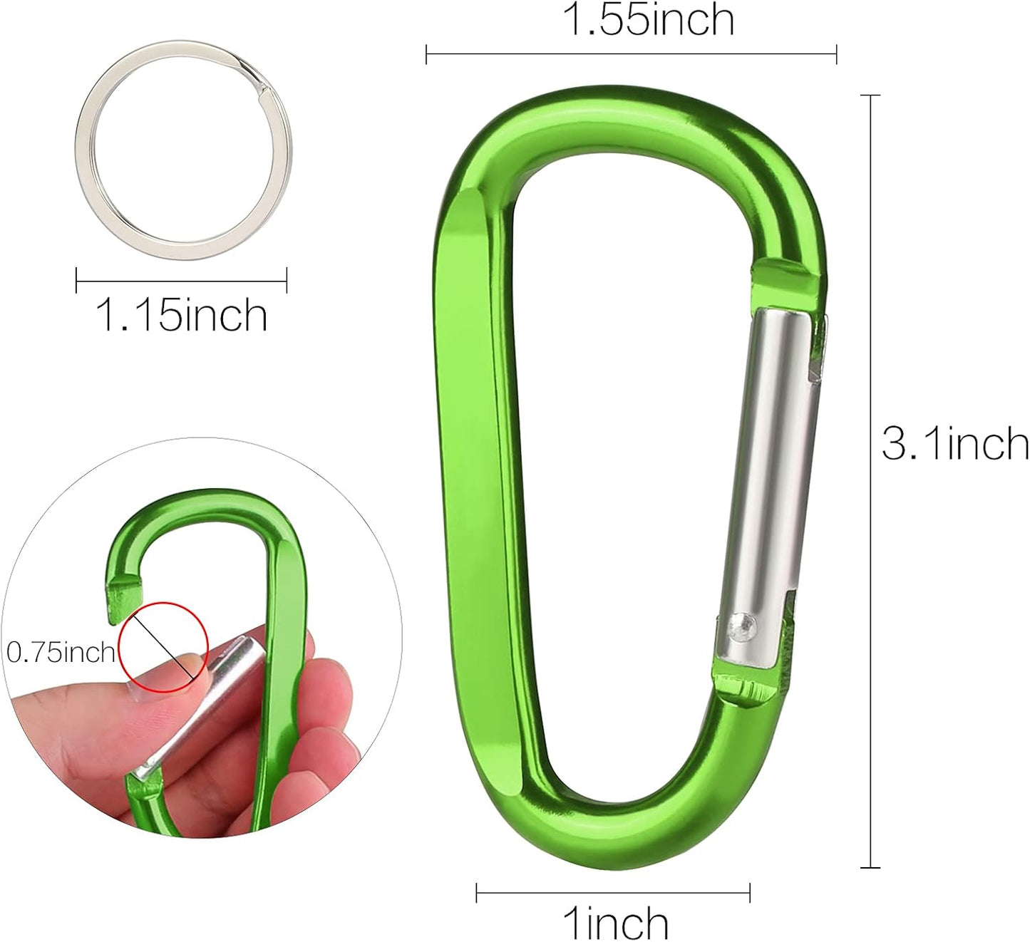 Carabiner Caribeaner Clip,3" Large Aluminum D Ring Shape Carabeaner with Keyring Keychain Hook