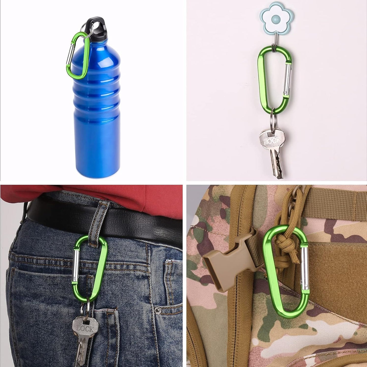 Carabiner Caribeaner Clip,3" Large Aluminum D Ring Shape Carabeaner with Keyring Keychain Hook