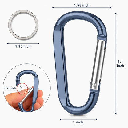 Carabiner Caribeaner Clip,3" Large Aluminum D Ring Shape Carabeaner with Keyring Keychain Hook