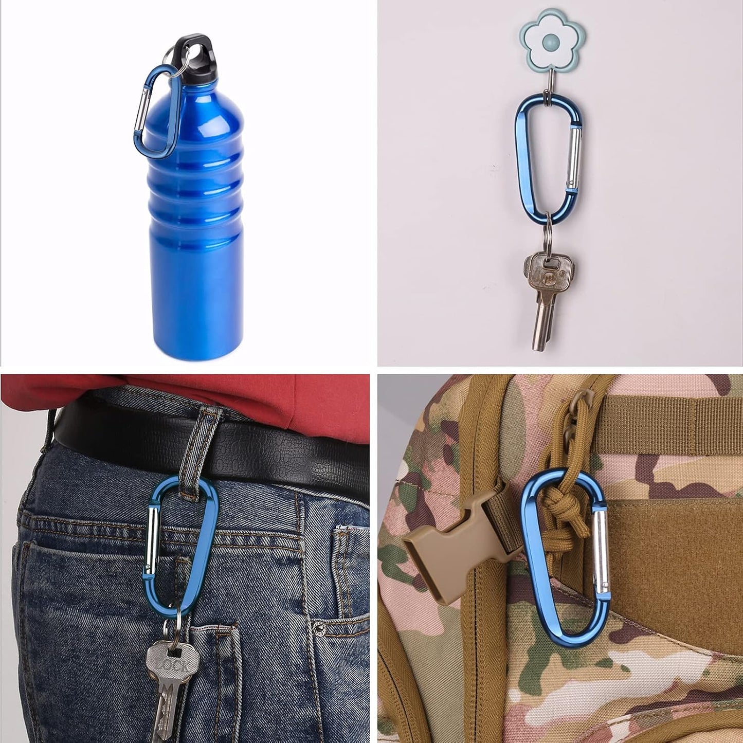 Carabiner Caribeaner Clip,3" Large Aluminum D Ring Shape Carabeaner with Keyring Keychain Hook