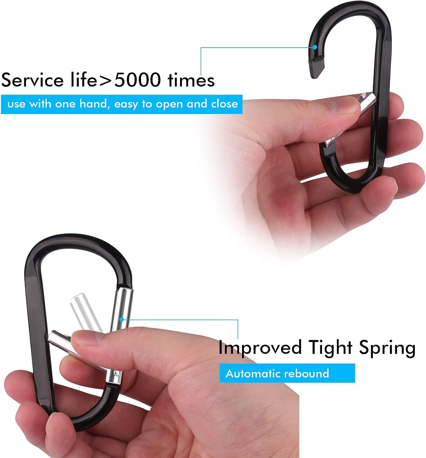 Carabiner Caribeaner Clip,3" Large Aluminum D Ring Shape Carabeaner with Keyring Keychain Hook