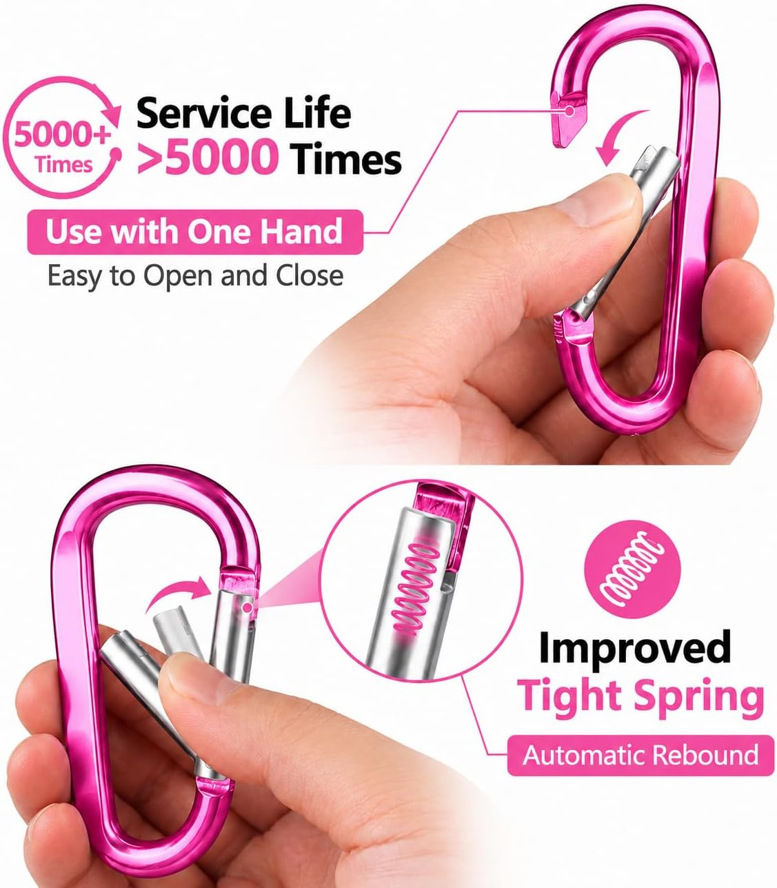 Carabiner Caribeaner Clip,3" Large Aluminum D Ring Shape Carabeaner with Keyring Keychain Hook