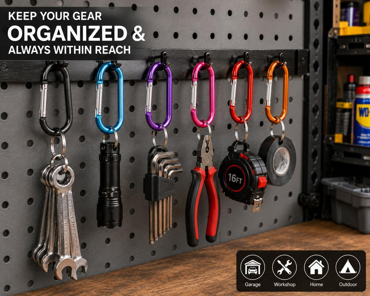 Carabiner Caribeaner Clip,3" Large Aluminum D Ring Shape Carabeaner with Keyring Keychain Hook
