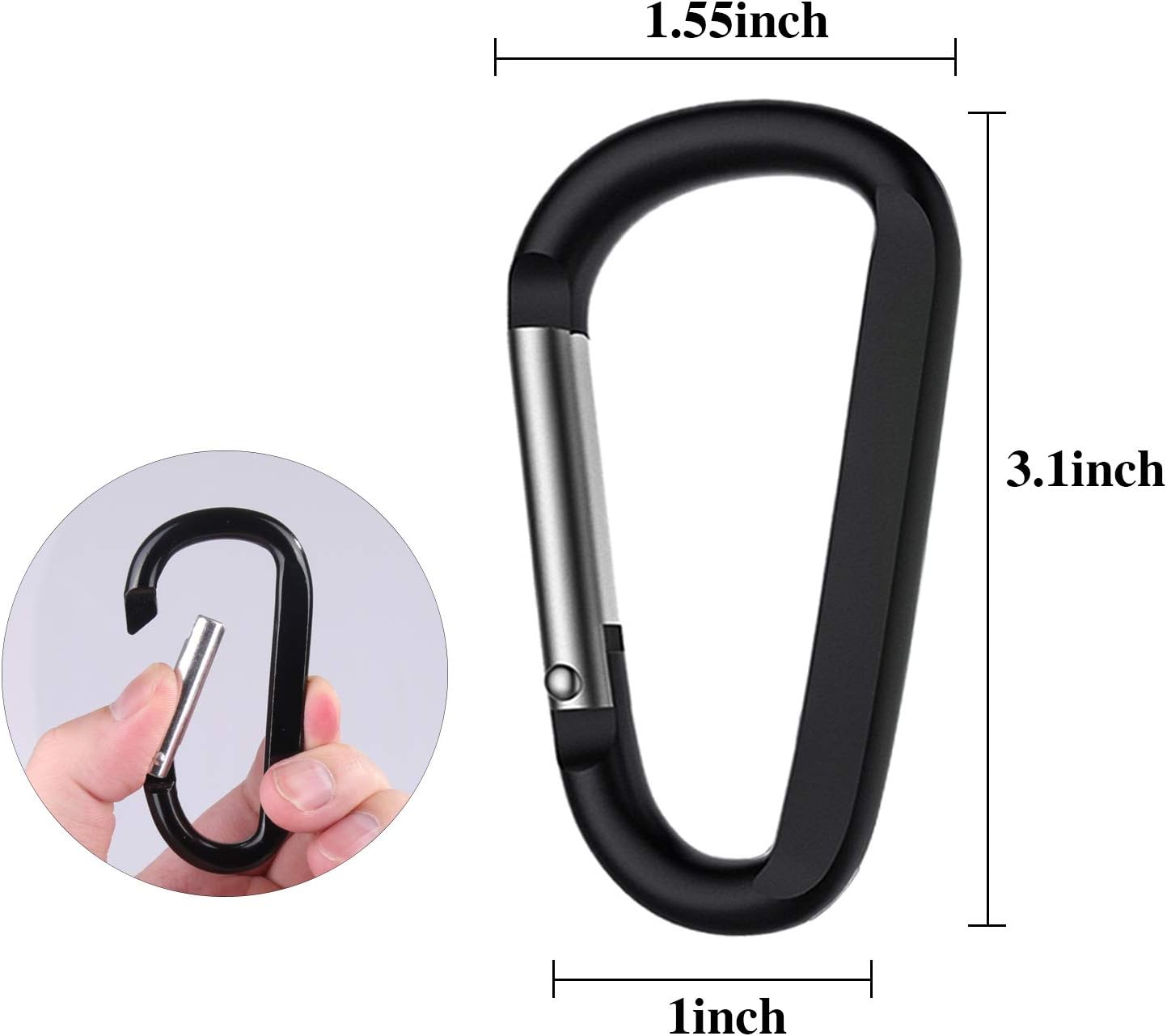 Carabiner Caribeaner Clip,3" Large Aluminum D Ring Shape Carabeaner with Keyring Keychain Hook