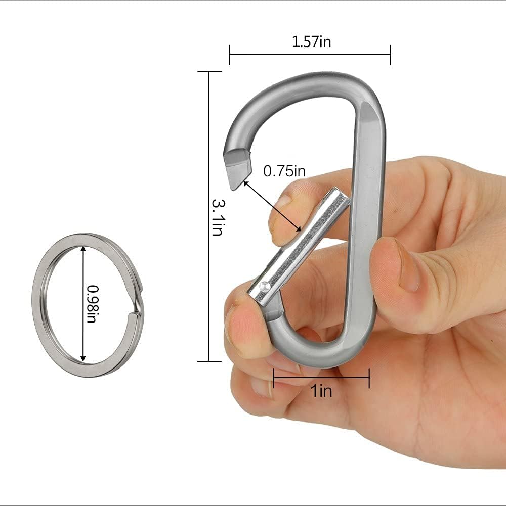 Carabiner Caribeaner Clip,3" Large Aluminum D Ring Shape Carabeaner with Keyring Keychain Hook