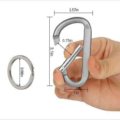 Carabiner Caribeaner Clip,3" Large Aluminum D Ring Shape Carabeaner with Keyring Keychain Hook