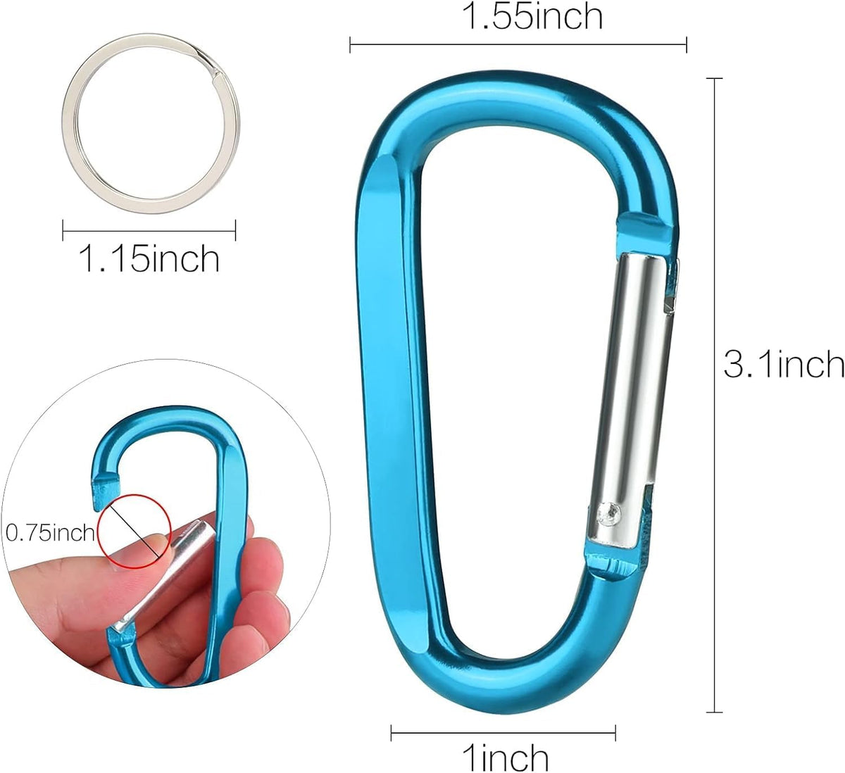 Carabiner Caribeaner Clip,3" Large Aluminum D Ring Shape Carabeaner with Keyring Keychain Hook