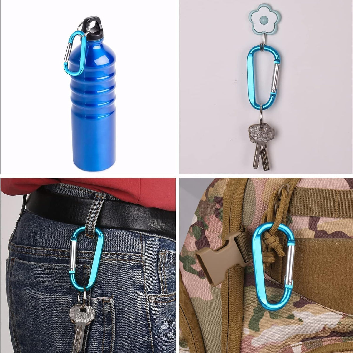 Carabiner Caribeaner Clip,3" Large Aluminum D Ring Shape Carabeaner with Keyring Keychain Hook