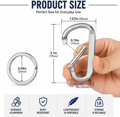 Carabiner Caribeaner Clip,3" Large Aluminum D Ring Shape Carabeaner with Keyring Keychain Hook